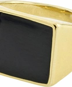 Budget 👏 Pilgrim ECRU Square Black Signet Ring Gold-plated 👍