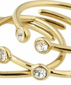 Promo 🔥 Pilgrim GOLD-PLATED KAMARI STACKABLE RINGS W/ CRYSTALS, 3-IN-1 SET ✨