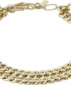 Tilbud 🤩 Pilgrim BLOSSOM Recycled Curb Chain Armbånd 2-i-1 Guldbelagt ⌛