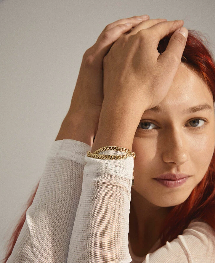 Tilbud 🤩 Pilgrim BLOSSOM Recycled Curb Chain Armbånd 2-i-1 Guldbelagt ⌛ - Image 3